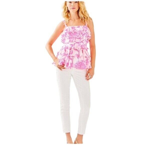 LILLY PULITZER Resort White Pink Olive Tank Top Size 00 NEW - Picture 1 of 3